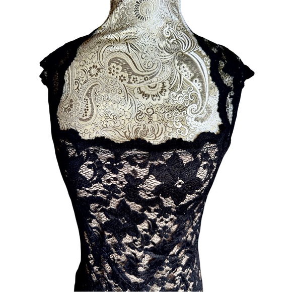 Stretchy Lace Party Black Mini Dress Pinup Retro Size Medium Cocktail Dancer - Picture 4 of 6